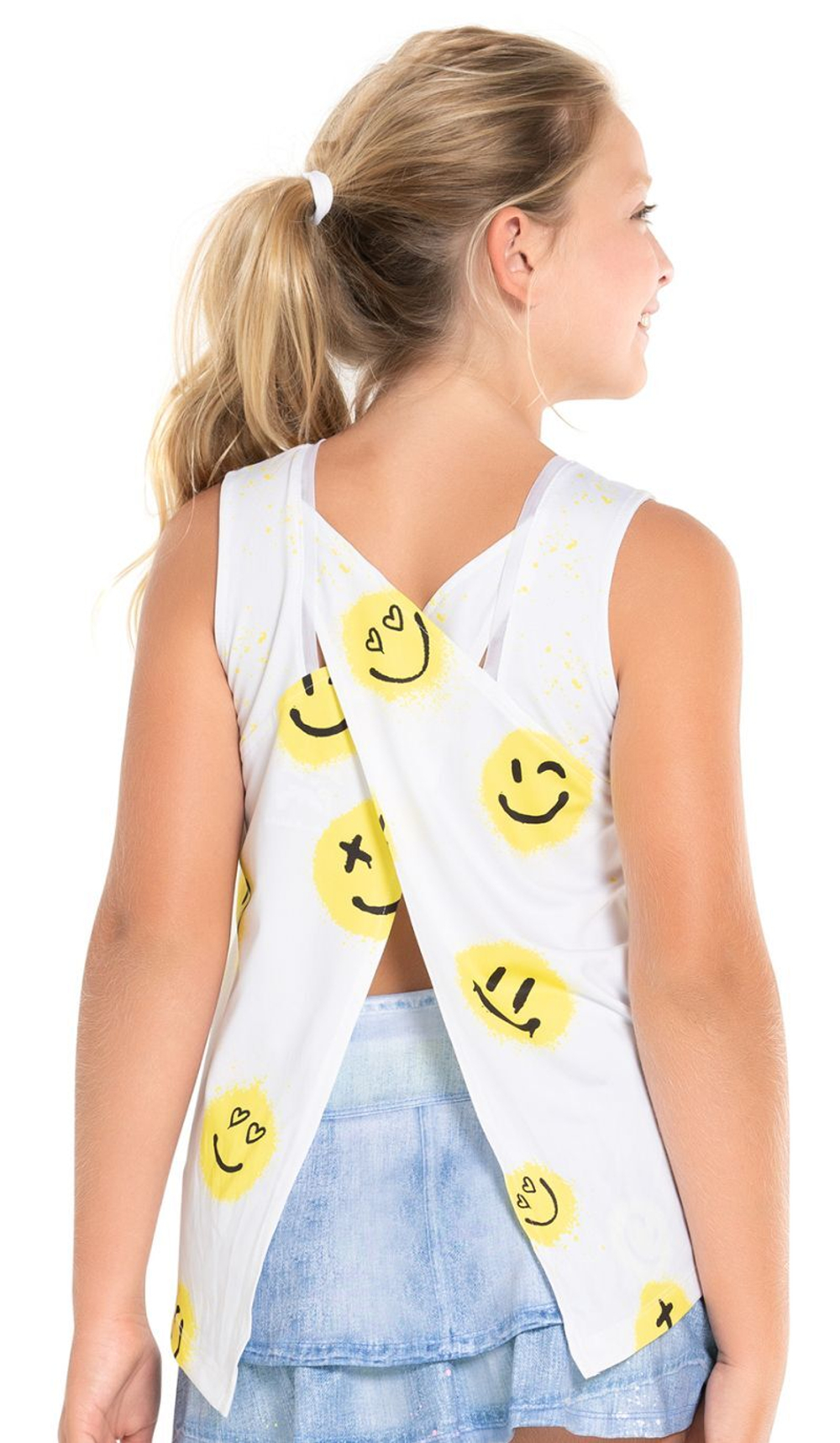Футболка для девочки теннисная Lucky in Love Novelty Print Smiles For Miles Tie Back Tank - разноцветный