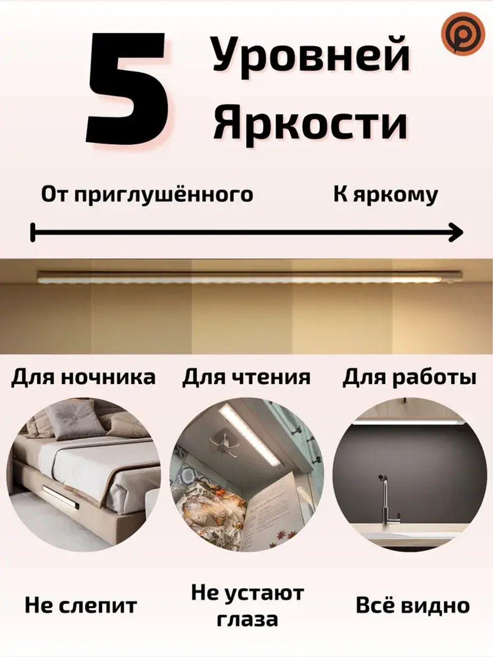 Светильник с датчиком движения, 20 см беспроводной на аккумуляторе