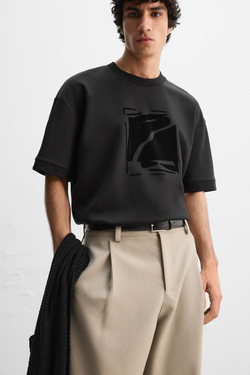 ZARA ТОЛСТОВКА С РЕЛЬЕФНЫМ ПРИНТОМ, ЧЕРНЫЙ