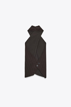 ZARA ТОП ХАЛТЕР В ПОЛОСКУ, ТЕМНО-КОРИЧНЕВЫЙ