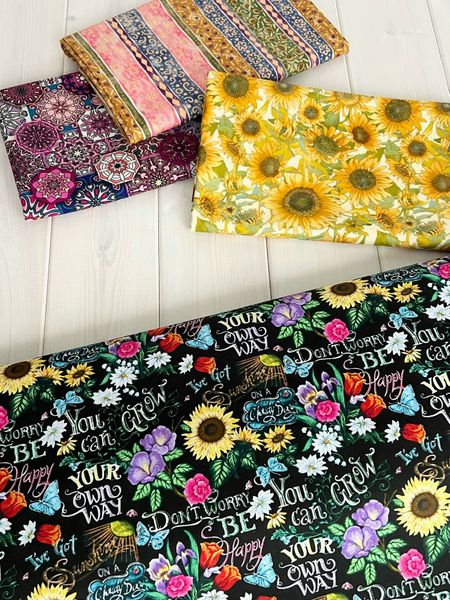 ПОДСОЛНУХИ И ЦВЕТЫ НА ЧЕРНОМ, 100% ХЛОПОК 7