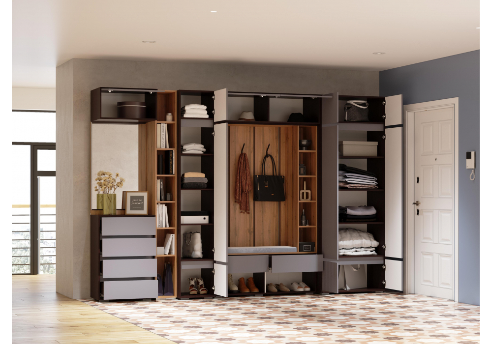 Прихожая Woodville Роут венге, графит софт  1