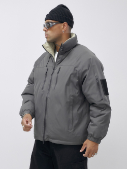 Куртка двухсторонняя мужская молодежная зимняя серого цвета 25308Sr