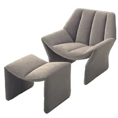 Кресло с оттоманкой 6006 серо-бежевый велюр