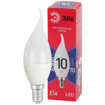 Лампа светодиодная ЭРА RED LINE LED BXS-10W-865-E14 R 10Вт свеча на ветру холодный дневной свет Е14