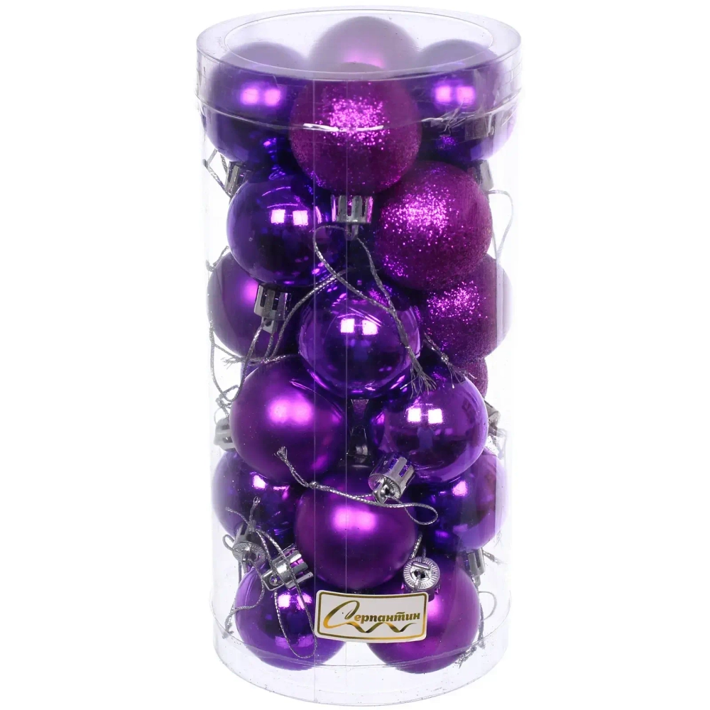 Новогодние шары 4 см (набор 24 шт) «Микс фактур», фиолетовый