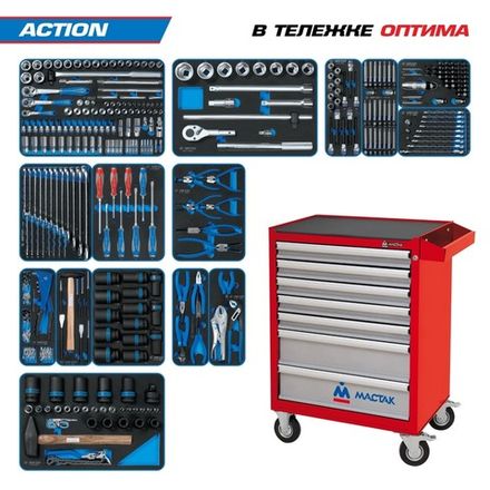 Цена на KING TONY (934-327AMR) Набор инструментов "ACTION" в красной тележке, 327 предметов