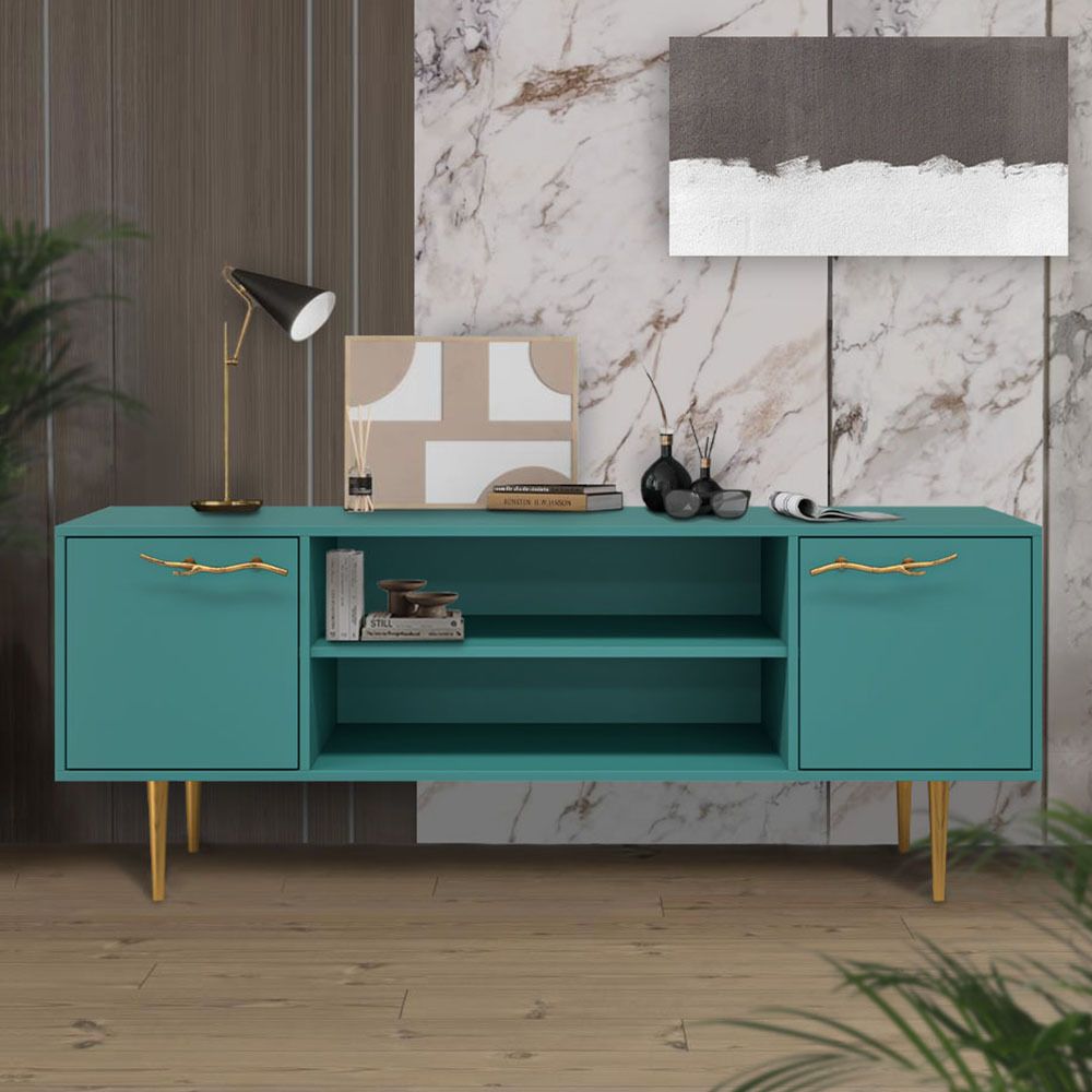 Тумба под ТВ Арт Колор matte 155см Стайл Голд Пастельно-синий матовый