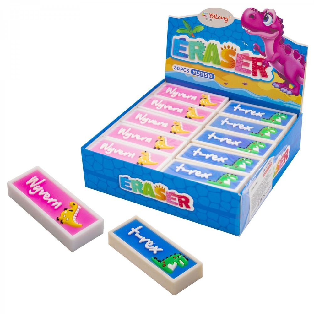 Ластик Yalong, синтетический каучук, прямоугольный, цвет ассорти, 57*25*10 мм, картонная коробка, "Динозаврики" Ластик Yalong, синтетический каучук, прямоугольный, цвет ассорти, 57*25*10 мм, картонная коробка, "Динозаврики"
