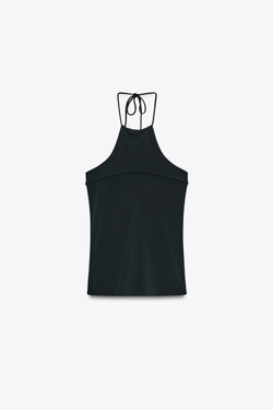 ZARA КРЕПОВЫЙ ТОП С ГОРЛОВИНОЙ ХАЛТЕР, ЧЕРНЫЙ