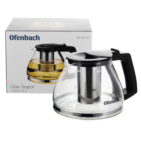 Стеклянный заварочный чайник 1,3 л. Ofenbach NB 100613M с ситечком