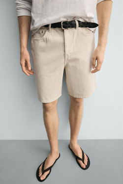 ZARA ДЖИНСОВЫЕ БЕРМУДЫ STRAIGHT FIT, ЖЕЛТОВАТО-БЕЛЫЙ