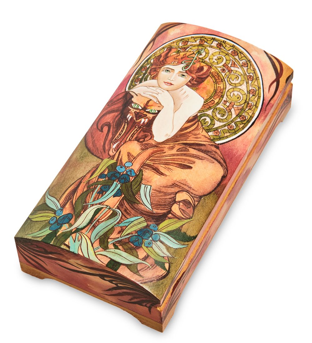 Народные промыслы МР-16/33-D Шкатулка «Альфонс Муха - Драгоценные камни. Изумруд»