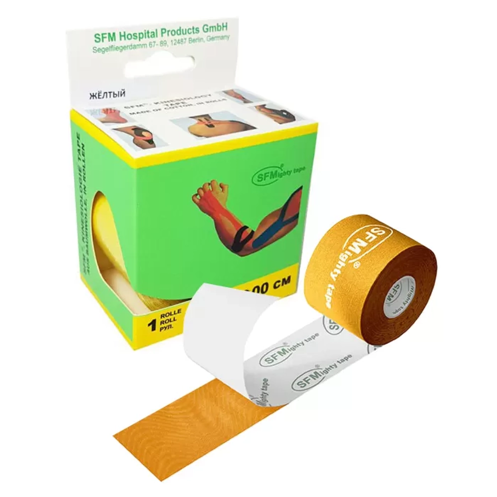 Кинезиологический тейп SFM основа хлопок 5 см 32 м желтый