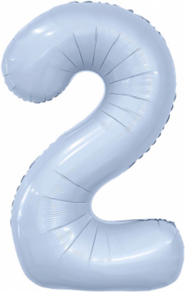 Шар-цифра, фольга, Голубой небесный, Slim, "Цифра 2", 102 см (Agura), инд. уп.