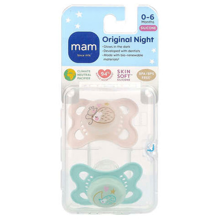 MAM, Original Night, пустышка, для детей 0–6 месяцев, 2 шт.