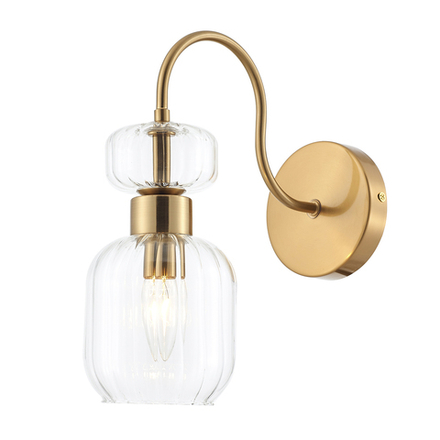 Настенный светильник 1x60Вт E14, металл/стекло, античная медь/прозрачный плафон с рельефной фактурой