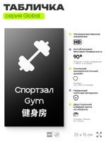 Табличка Спортзал, на дверь и стену, информационная и мультиязычная (русский, английский, китайский), серия GLOBAL, 25х15 см, Айдентика Технолоджи