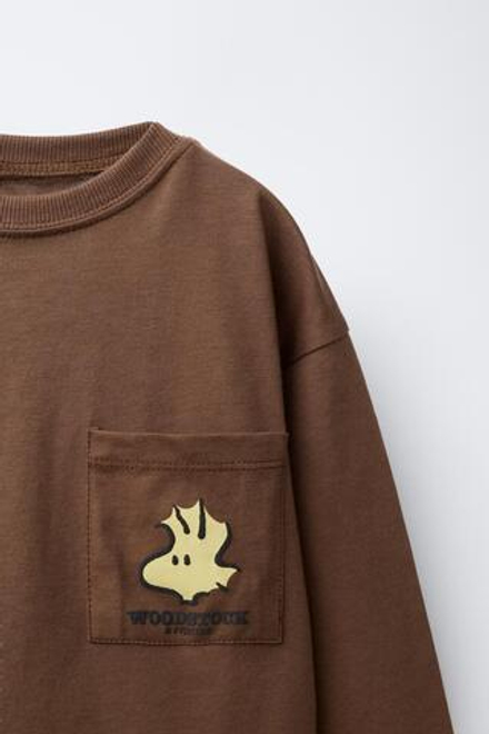 ZARA ФУТБОЛКА С ПРИНТОМ SNOOPY PEANUTS™, КОРИЧНЕВЫЙ