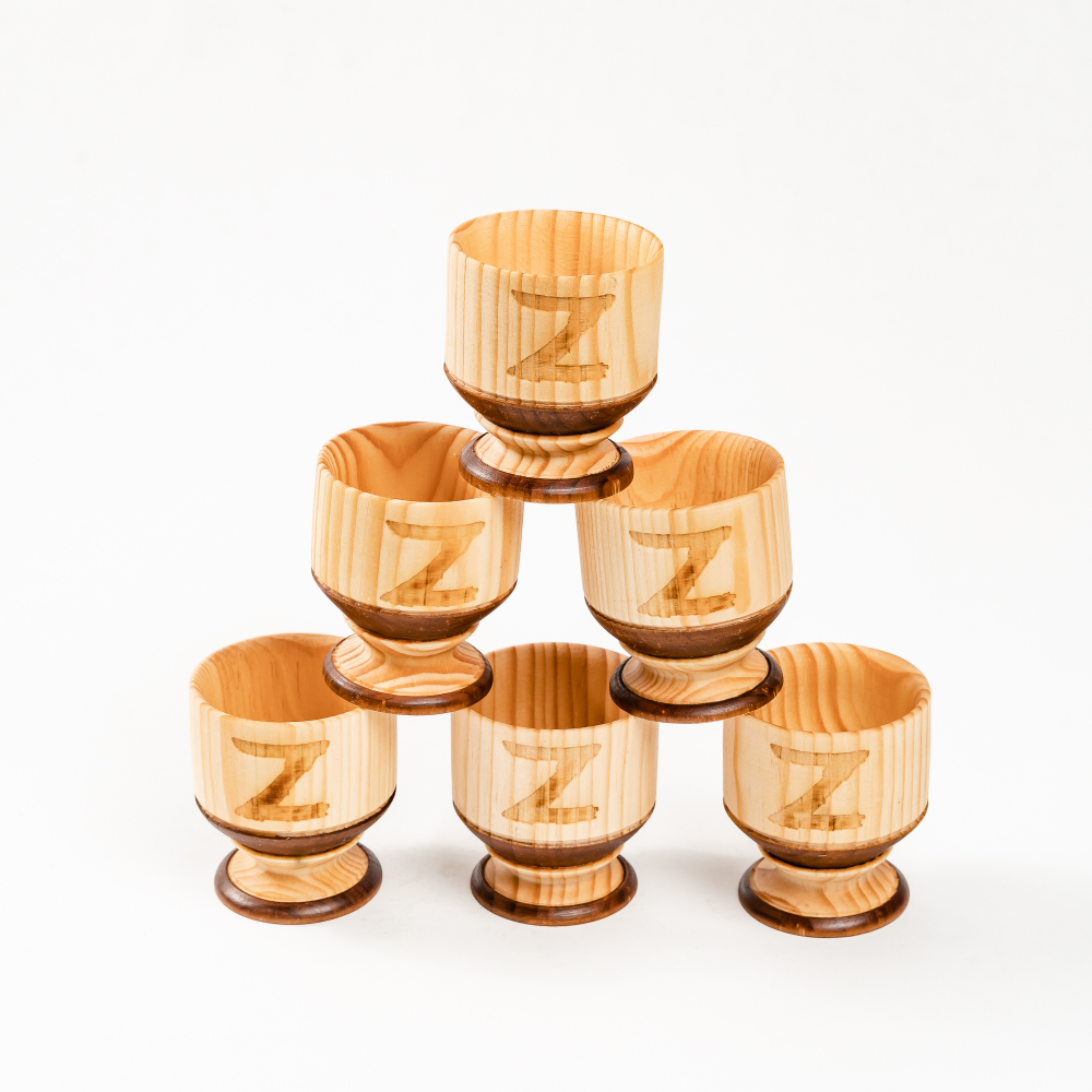 Набор деревянных рюмок (стопок, шотов) из древесины сибирского кедра, набор 6 штук. RN15
