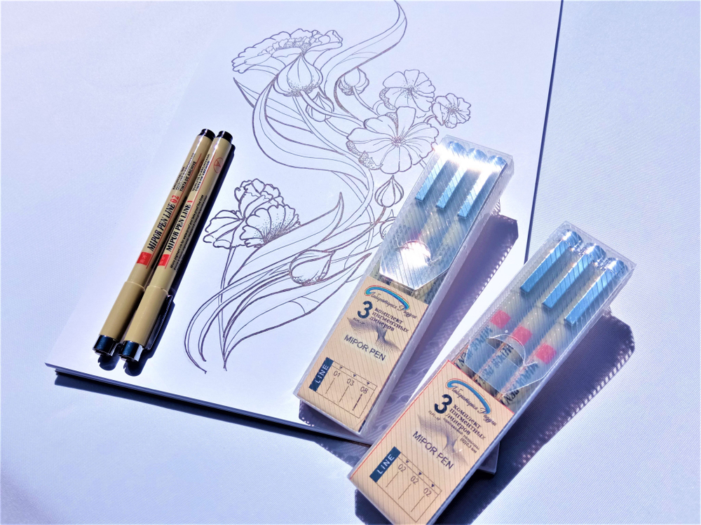 Комплект из 3-х линеров для скетчинга в пенале/ толщина линеров 02, 02, 02 (0,3мм; 0,3мм; 0,3мм)