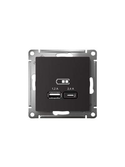 Розетка USB AtlasDesign тип A+C 5В/2.4А 2х5В/1.2А механизм карбон SE ATN001039