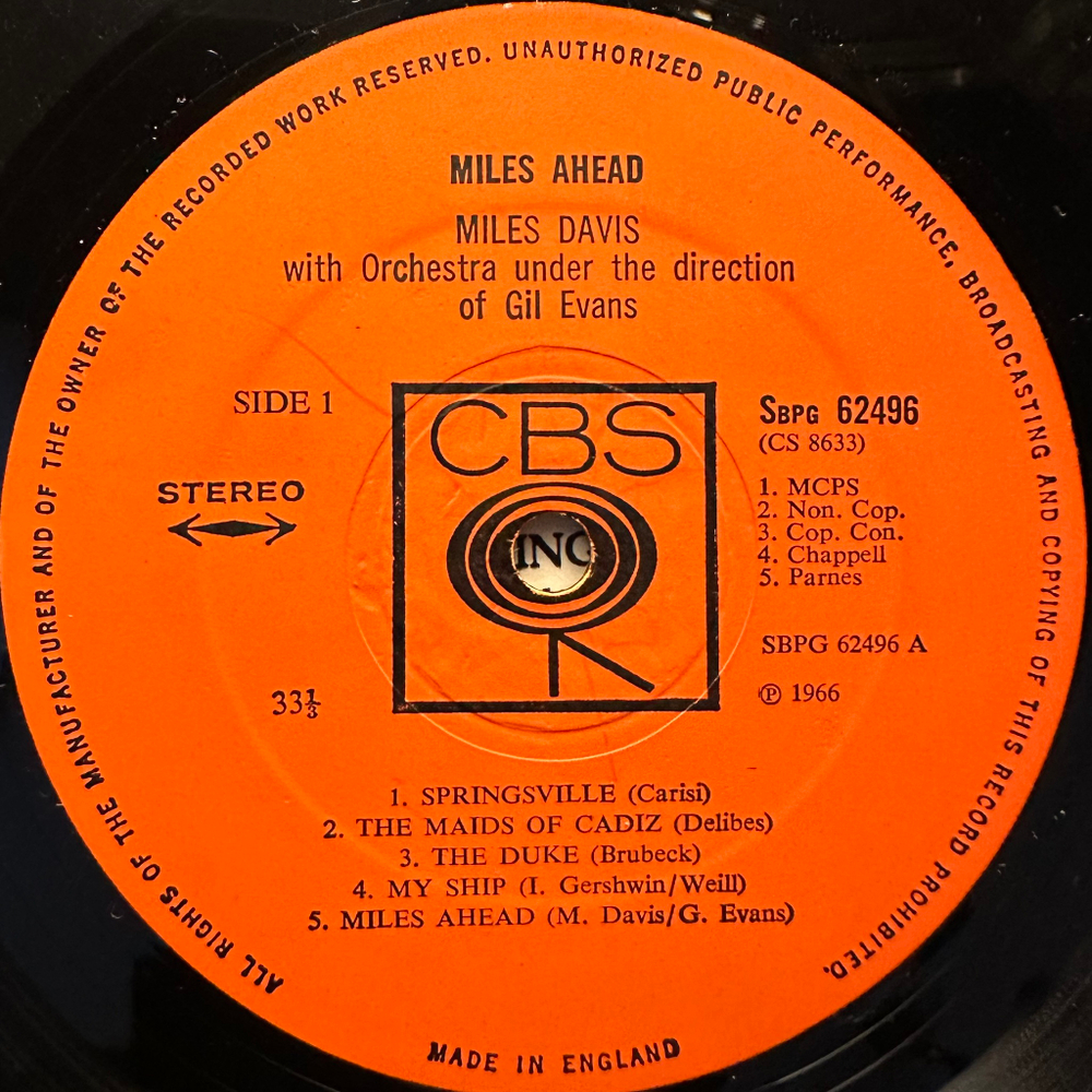 Miles Davis + 19 With Orchestra Under The Direction Of Gil Evans ‎– Miles Ahead (Англия 1966г.)