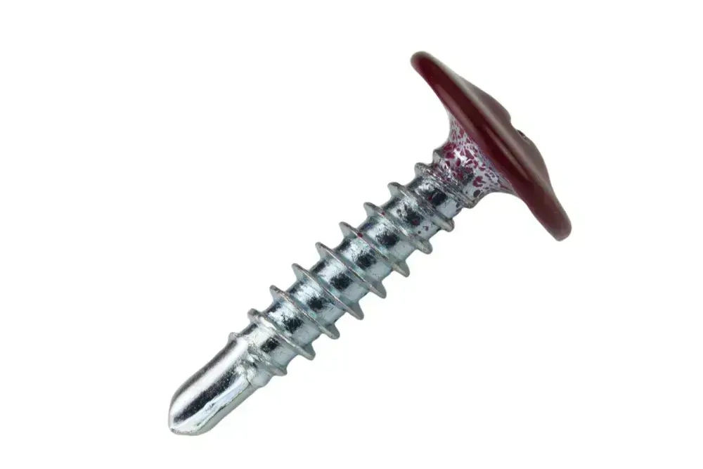 Саморез с прессшайбой 4,2х19 винно-красный RAL3005 со сверлом 100шт.