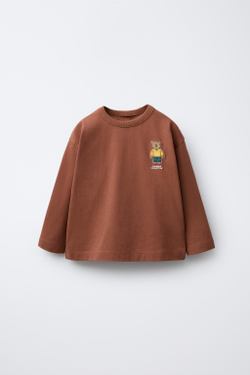 ZARA ФУТБОЛКА С РЕЗИНОВОЙ АППЛИКАЦИЕЙ, КРАСНОВАТЫЙ