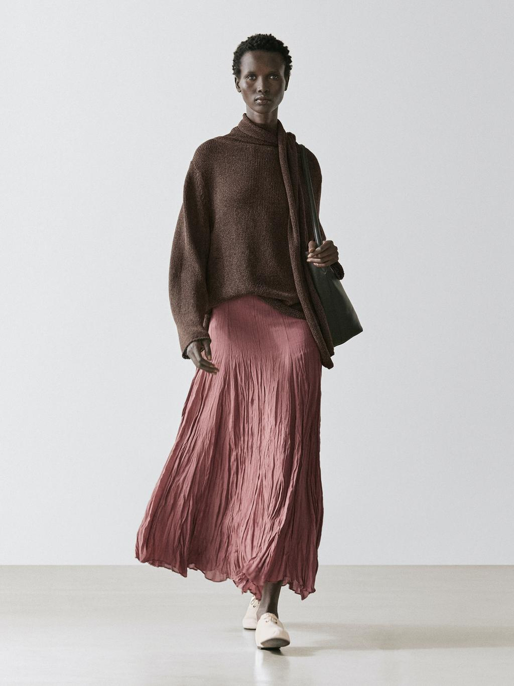 Massimo Dutti Струящаяся юбка-годе миди, бледно-розовый