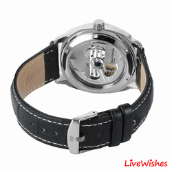 Часы наручные механические скелетоны FORSINING на кожаном ремешке, серебристый/черный W8990-02