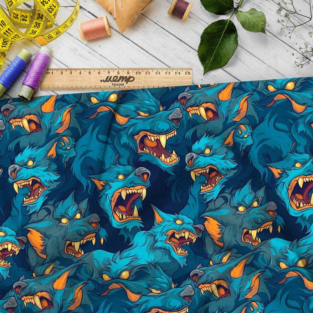 Ткань премиум шелк искусственный Армани ночные волки