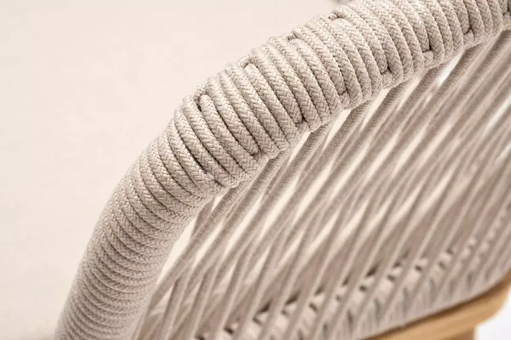 "Марсель" стул плетеный из роупа, основание дуб, роуп бежевый круглый, ткань бежевая 052