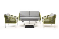 "Канны" лаунж-зона 4-местная из роупа со столом "Глория" (серый гранит), каркас алюминиевый светло-серый, роуп салатовый меланж