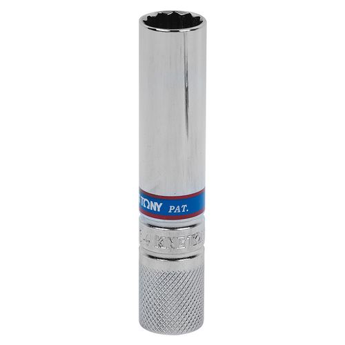 KING TONY (36C014) Головка свечная двенадцатигранная 3/8", 14 мм, L = 113 мм, резиновый фиксатор