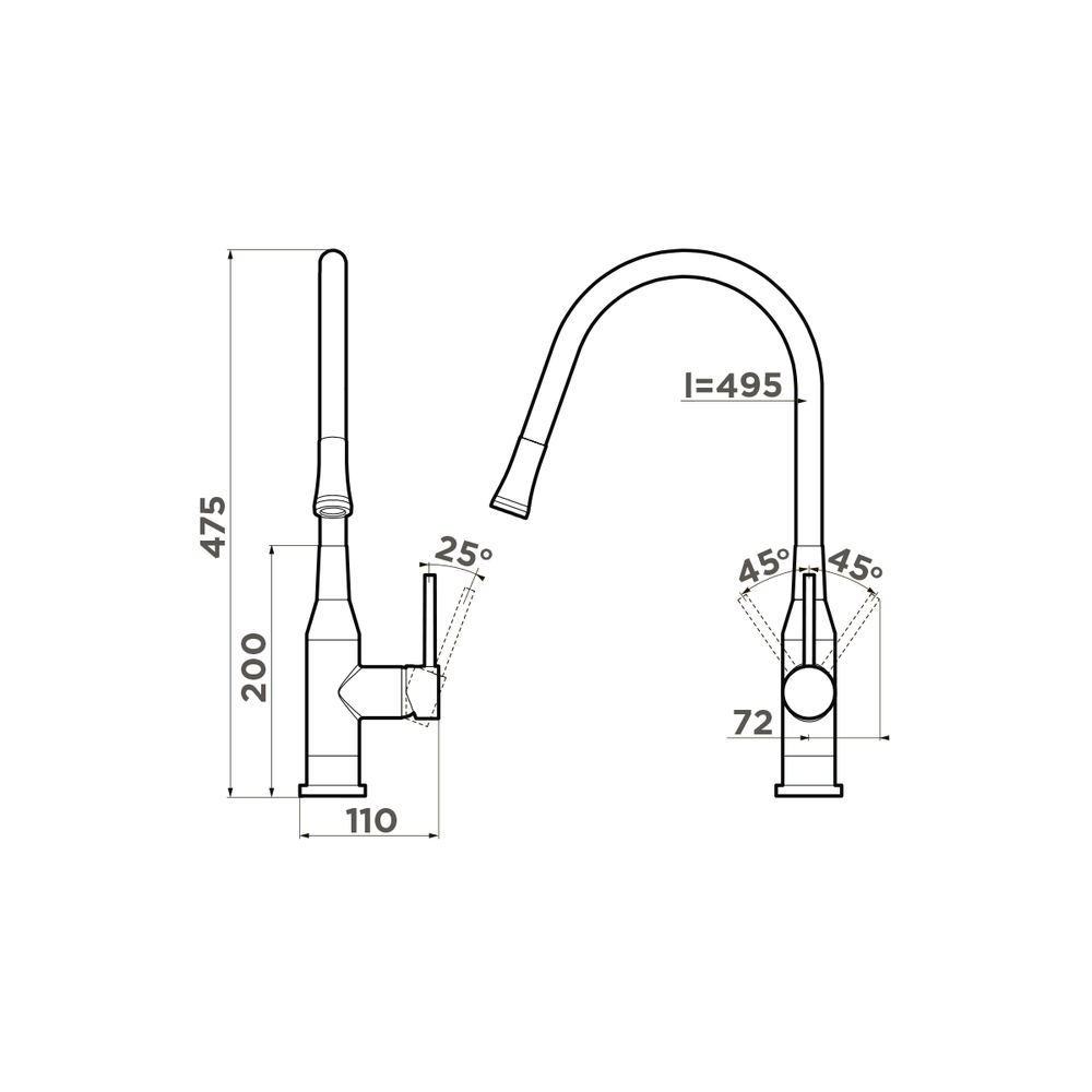 Смеситель для кухни Omoikiri Yatomi-BN-WH    Нержавеющая сталь
