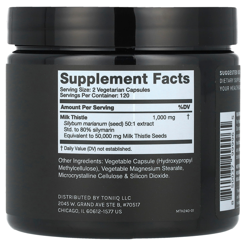 Toniiq, Расторопша 1000, 240 капсул (500 мг на капсулу)
