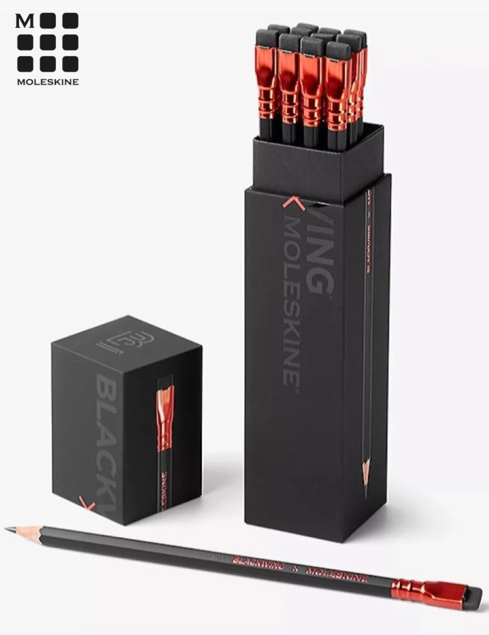 Набор карандашей SOFT Blackwing x Moleskine (EWBKWSU01F12SET) черный ластик, красный зажим, 12 шт. в футляре