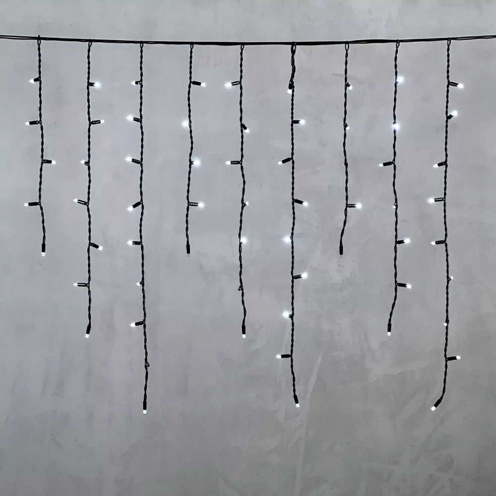 Светодиодная бахрома с колпачком 3,2*0,9 м., 168 белых LED ламп, мерцание, каучуковый черный провод, LTC (LL168BLW-1-2W)