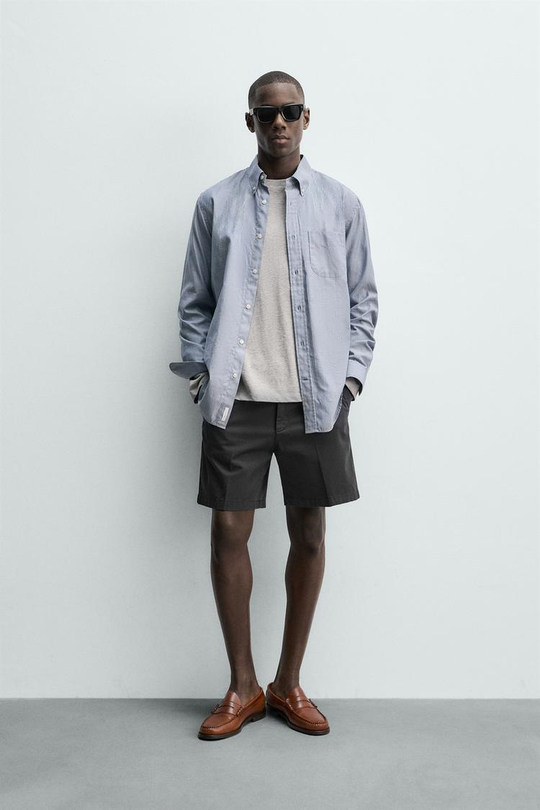 ZARA ШОРТЫ ЧИНОС REGULAR FIT, МОРСКОЙ СИНИЙ