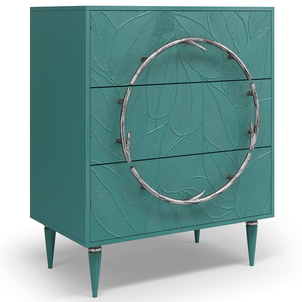 Комод Арт Колор leaves Классик Сильвер с 3 ящиками Пастельно-синий