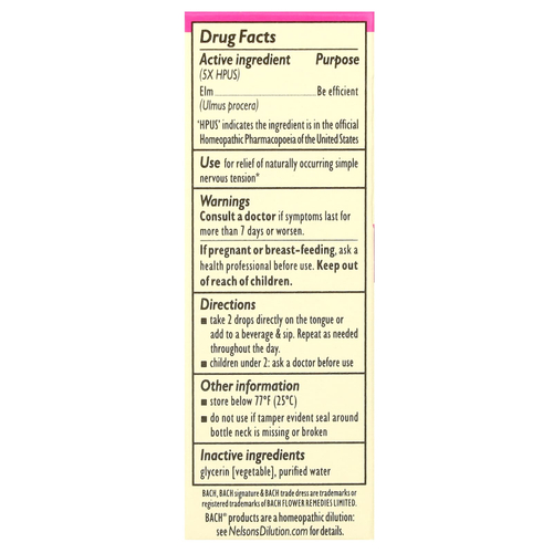 Bach, Original Flower Remedies, вяз, 10 мл (0,35 жидк. унции)