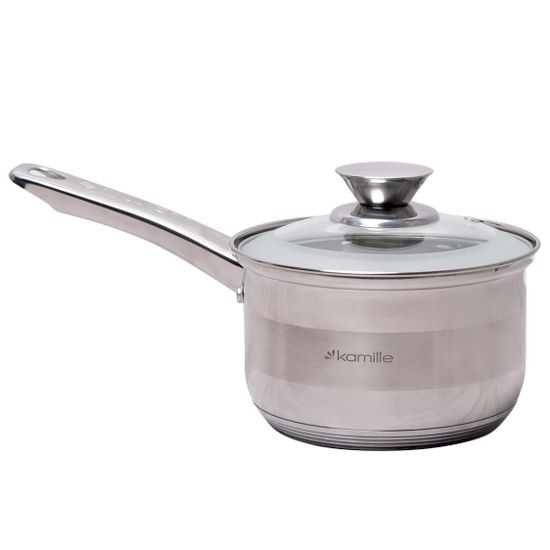 Ковш 2,1 л. из нержавеющей стали со стеклянной крышкой Kamille KM 4526S (d16х10,5 см)