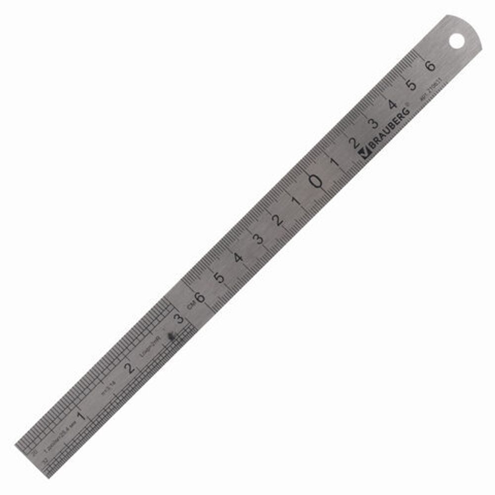 Линейка металлическая 20 см, BRAUBERG, европодвес, 210631