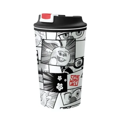 Термостакан с клапаном и декором 350мл «Смешарики»черный