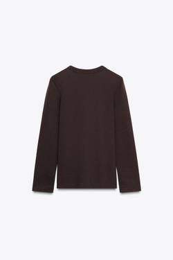 ZARA ФУТБОЛКА INTERLOCK С ДЛИННЫМИ РУКАВАМИ, ШОКОЛАДНЫЙ