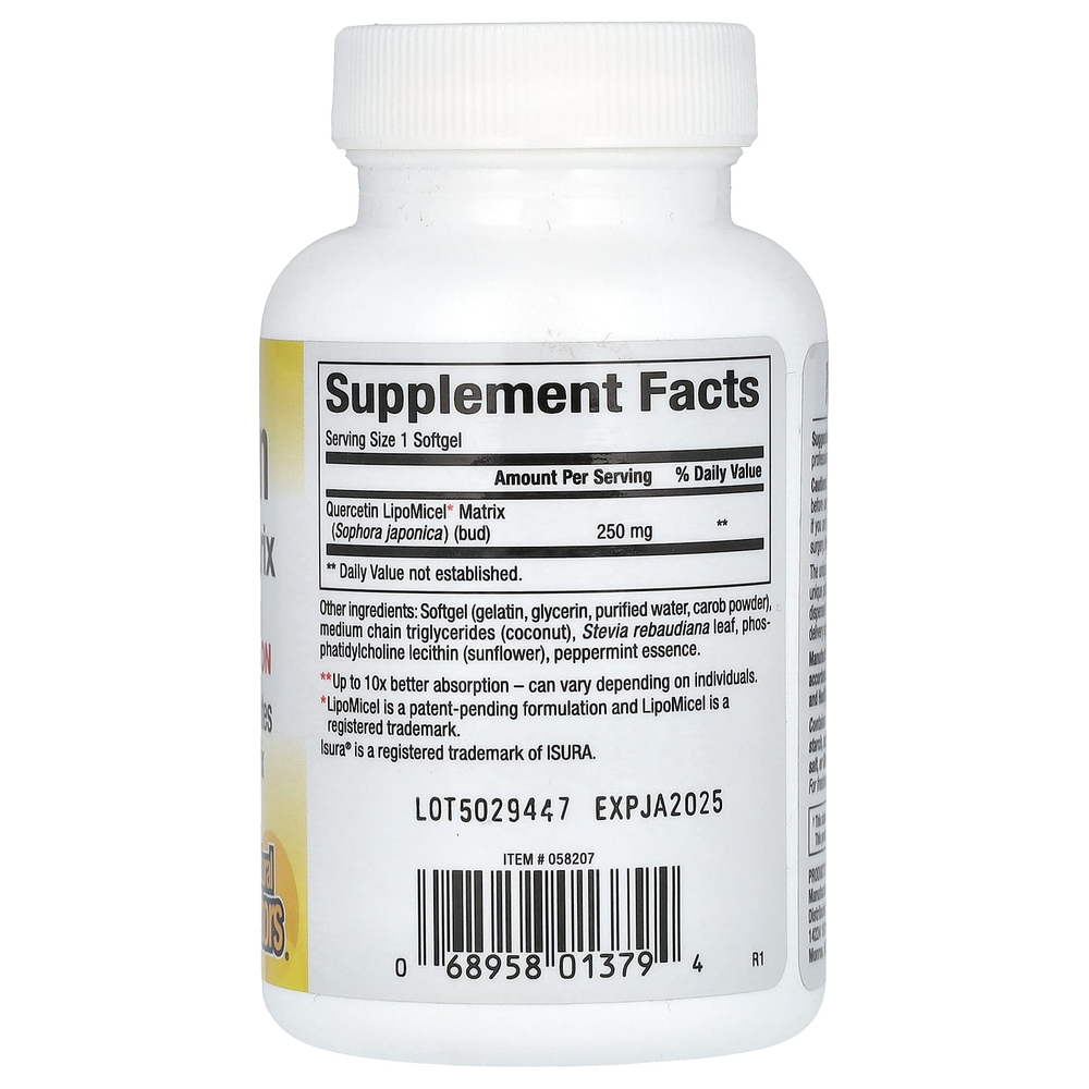 Natural Factors, Quercetin LipoMicel Matrix, 250 мг, 30 мягких таблеток