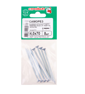 Универсальные саморезы Стройбат 4,0x70 белый цинк 8 шт 014031