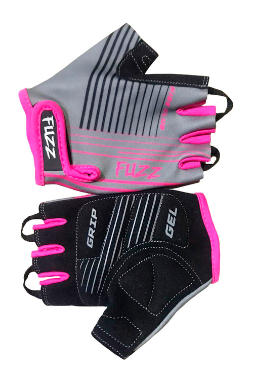 Перчатки детские лайкра RACE LINE серо-неоновый розовый, р-р 4/S (для лет), GRIP GEL, с петельками, на липучке FUZZ