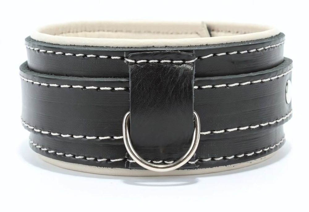 Черный ошейник с бежевым подкладом (Цвет: черный с бежевым)